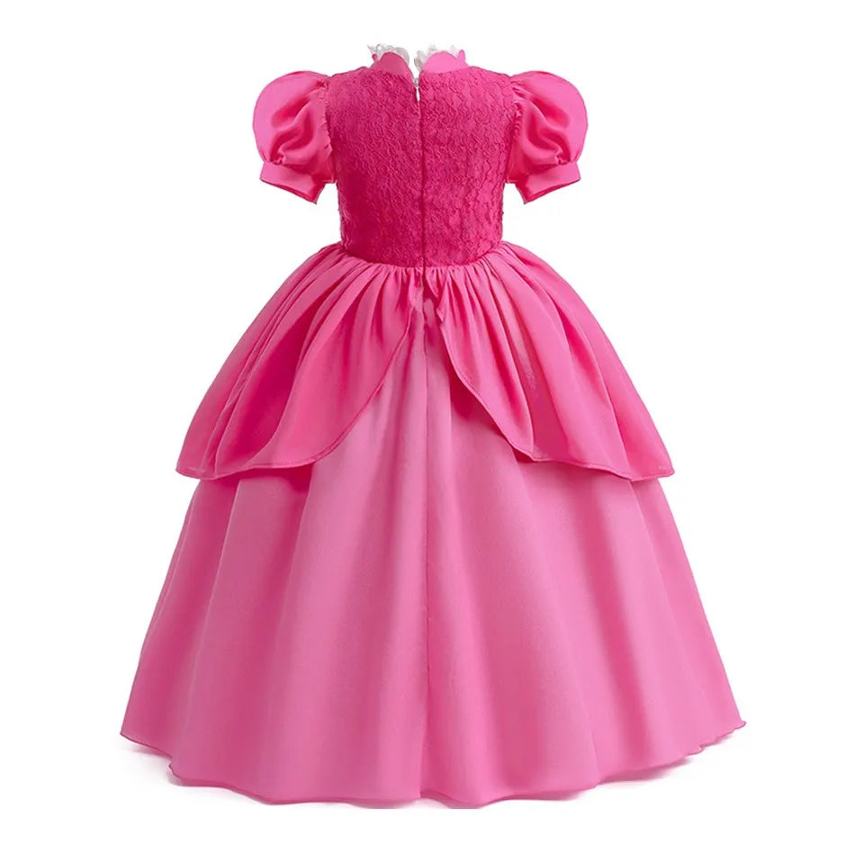 Cosplay Peach Costume for Girl Summer Bubble Sleeve Princess Elegant Dress Kids Halloween Christmas Party Dress Children Clothes