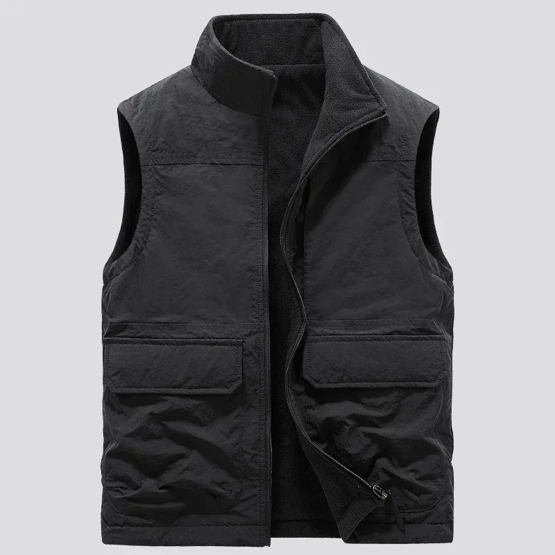 Reversible Sleeveless Jacket Men's Vest Coat Winter Waistcoat Thick Warm Fleece Workwear Tops Cargo Vest Windbreaker New Fashion