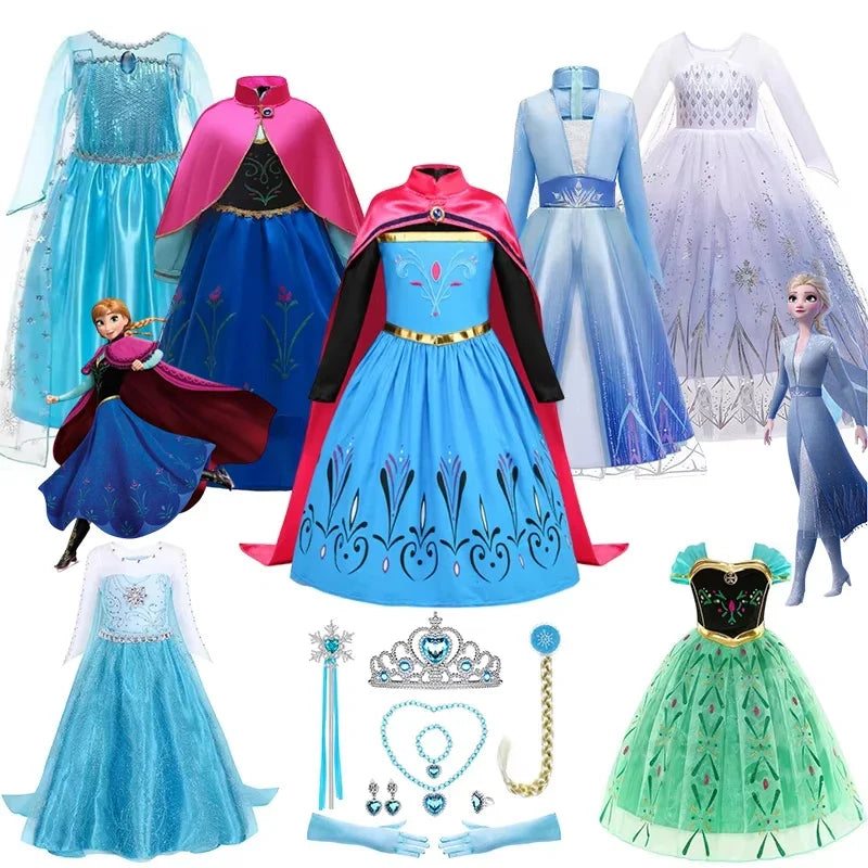Elsa Anna Princess Dress Girls Cosplay Mesh Sequin Costumes Kids Snow Queen Halloween Carnival Birthday Party Gowns 12Y