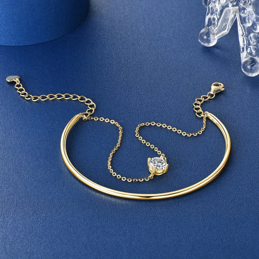 Bracelet en Moissanite 6,5 mm pour Femme, Argent Sterling 925, Double Chaîne, Réglable, Manchette, Bracelets, Bijoux de Poignet