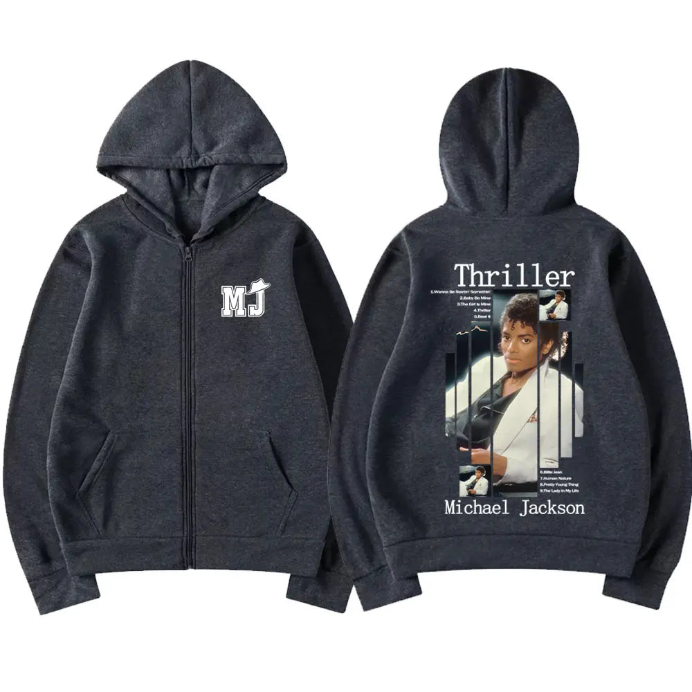 Michael Jackson Thriller Album Graphic Zipper Hoodie Men Women Retro Gothic Rock Zip Up Jacket Men's Oversized Zip Up Hoodies