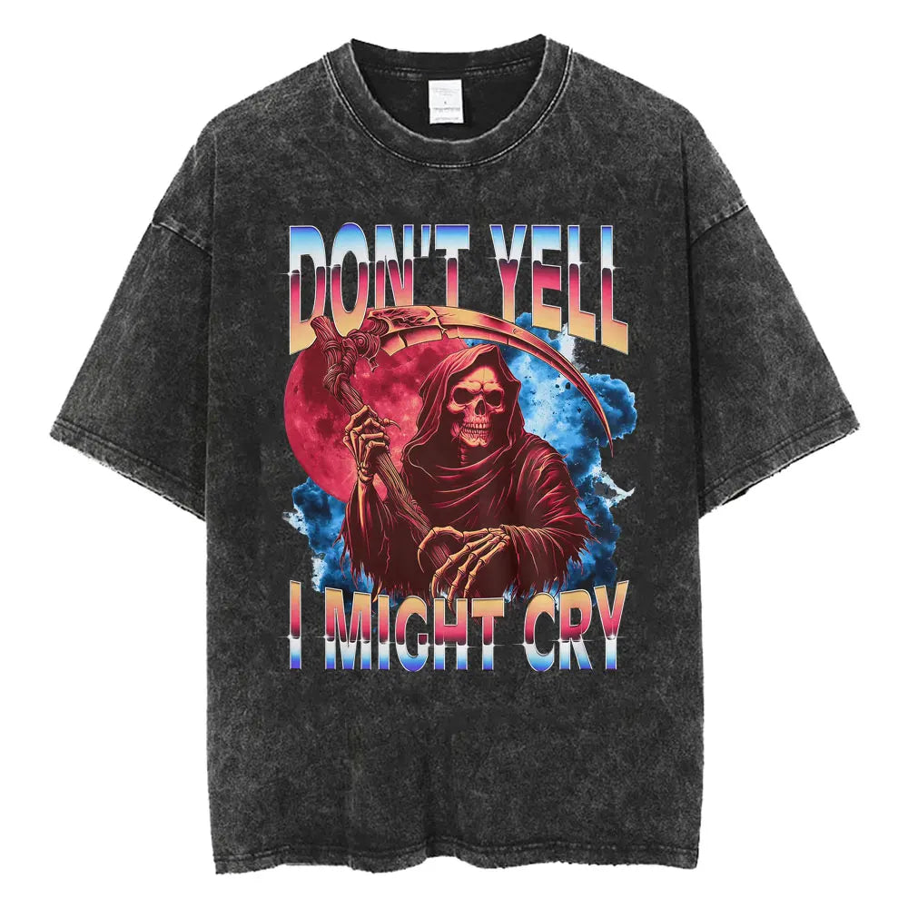 Autism Skeleton Meme T Shirt Human Funny Skull Men Women Harajuku Gothic Vintage Washed T Shirts Oversized Casual Cotton T-shirt
