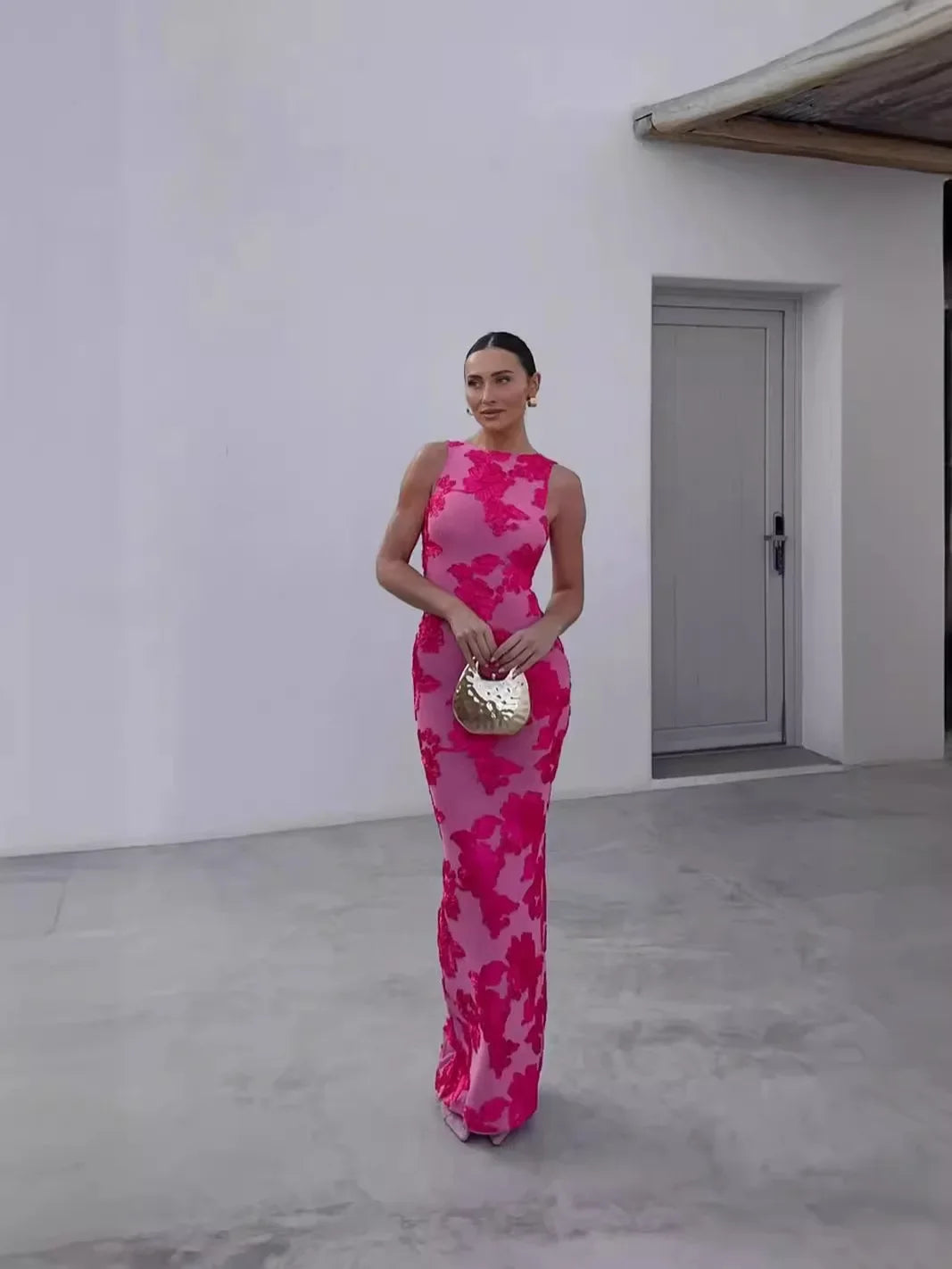 2024 New Elegant Women Sleeveless 3d Flowers Party Dress Embroidery Mesh Slim Hip Package Female Fshion Maxi Dresses Robe