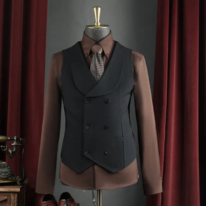 Men's Business Suit Vest Turn Down Collar Double-breatsed Man Waistcoat Slim Simple Solid Color Breathable Versatile Male Vest