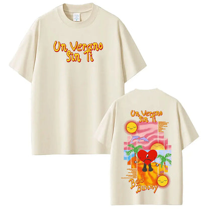 Rapper Bad Bunny Tour 2026 Graphics T-Shirt Men Women Vintage T Shirts Short-sleeved 100% Cotton Hip-hop Aesthetics T-shirts