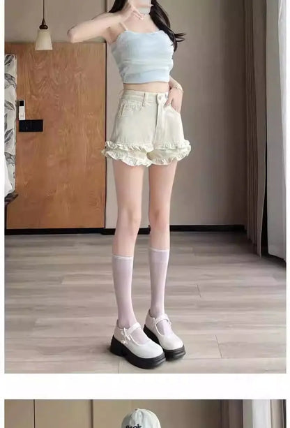 Denim Shorts 2025 Summer Thin High-waisted A-shaped Straight Hot Pants