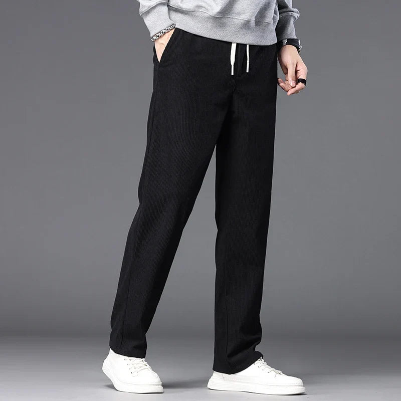 Straight Corduroy Classic Male Pants Khaki Black Gray Baggy Fashion Elastic Waist Trousers Soft Stretchy Casual Men's Clothing