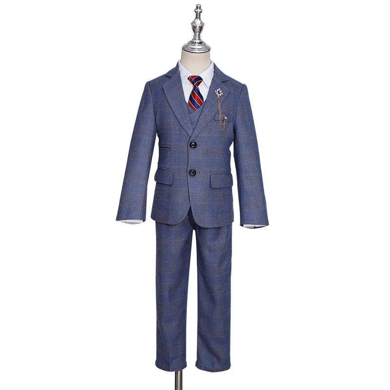 High Quality Boys Plaid Wedding Suits Kids Morning Coat Formal Dress Child Tuxedos Blazer Clothes Sets Toddler School Uniforms