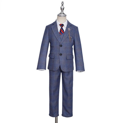 High Quality Boys Plaid Wedding Suits Kids Morning Coat Formal Dress Child Tuxedos Blazer Clothes Sets Toddler School Uniforms