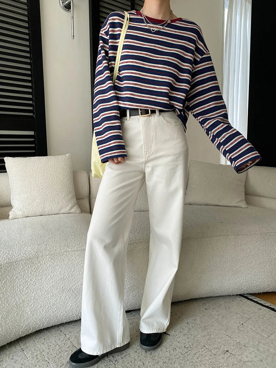 Spring women's fashionable and simple commuting temperament, high waist wide leg straight leg slimming jeans
