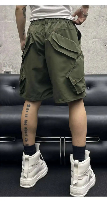 Summer New Men Tide High Street Drawstring Pocket Sports Casual Safari Style Shorts Loose Light Luxury Simple Capris HK4528