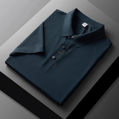 High quality silk breathable short sleeve POLO shirt men's lapel top 2024 summer new light luxury brand printed casual T-shirt
