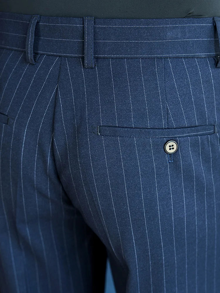 Men's Elastic Waist Striped Suit Pants 2025 New Social Casual Trousers Slim Fit Suit Pants Business Office Wedding Men Clothing