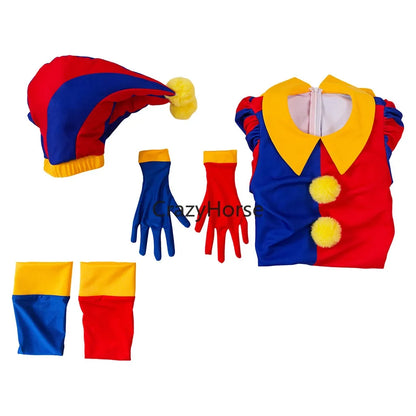 The Amazing Digital Freak Circus Pomni Cosplay Costume Women Men Caine Cartoon Uniform Hat Gloves Outfit Halloween Jorker Party
