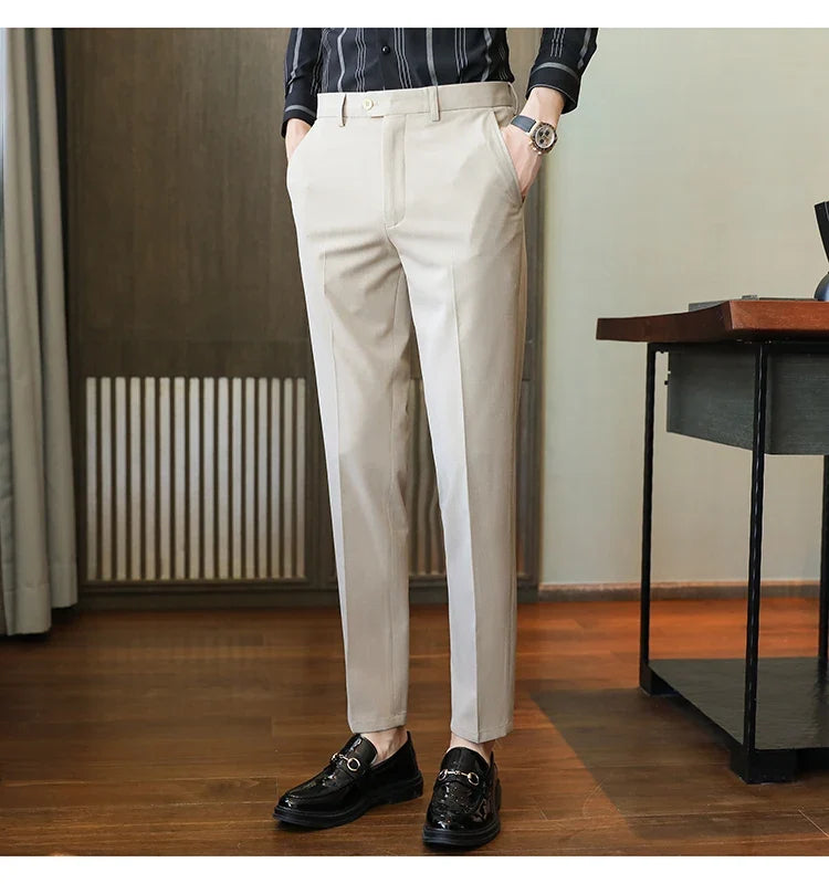Plus size 40 38 Men Business Solid Suit Pant 2026 Spring Formal Slim Fit Wedding Trouser Mens Brand Fashion Casual Dress Pants