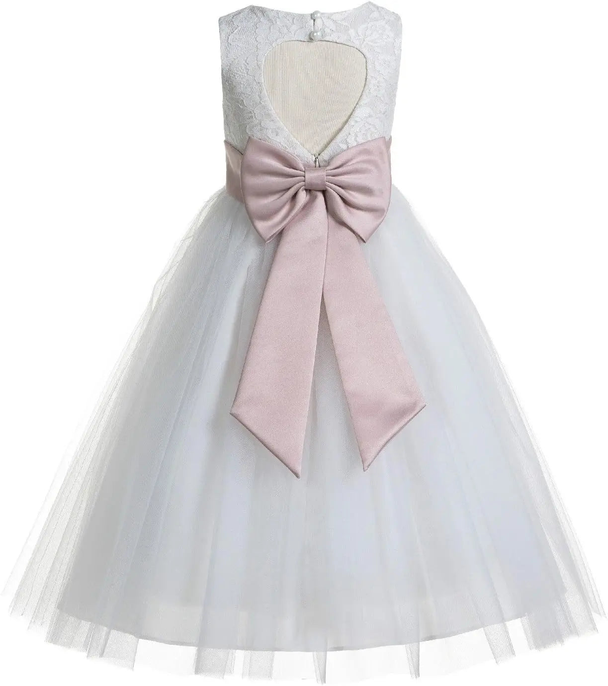 Ivory Floral Lace Heart Cutout Dress for Girls Junior Bridesmaid Pageant Gown Elegant Flower Girl Pageant Dresses
