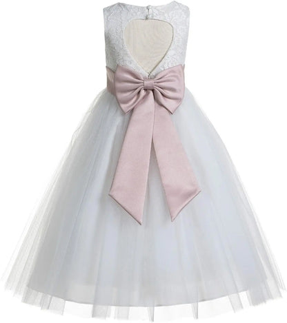 Ivory Floral Lace Heart Cutout Dress for Girls Junior Bridesmaid Pageant Gown Elegant Flower Girl Pageant Dresses