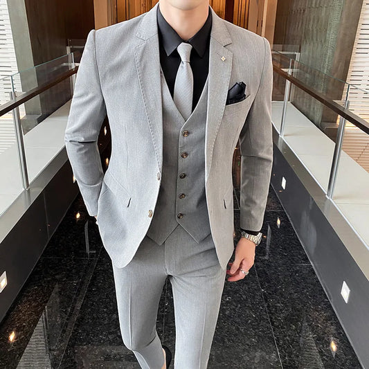 Men's Large Size Three-Piece Suit Set - High-Quality Solid Color Fashion Business Professional Suit with Vest And Trousers