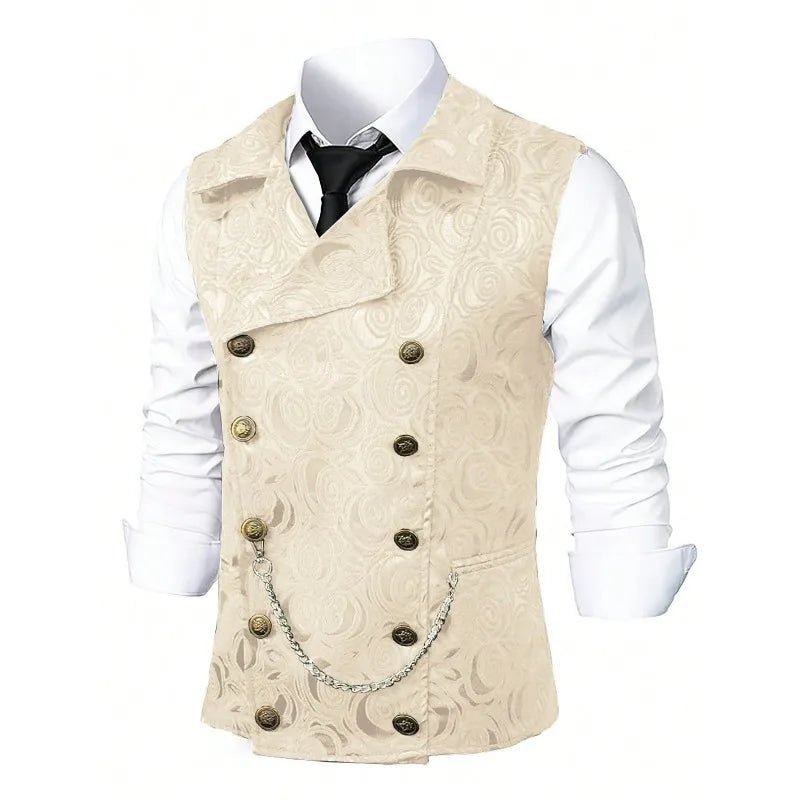 Suit Vest Men British Style Turn Down Collar Double-breasted Male Waistcoat Slim Printed Business Casual Man Coat Vest