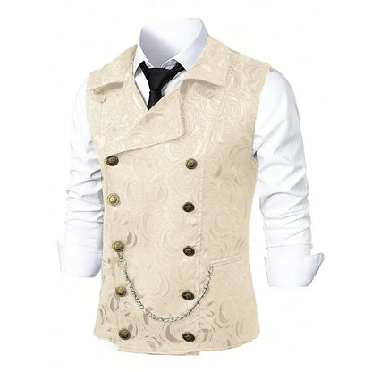 Suit Vest Men British Style Turn Down Collar Double-breasted Male Waistcoat Slim Printed Business Casual Man Coat Vest