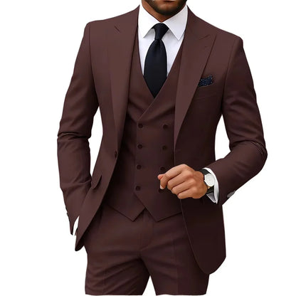 Slim Fit 3-Piece Men's Suit Set for Office Formal Business Wedding Groom Tuxedos Jacket Vest Pants Casual Male Men Clothing