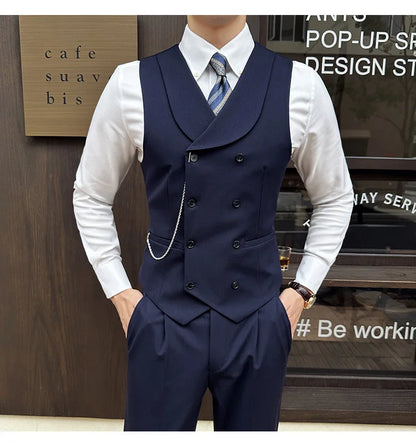 (1 Pcs Vest）2024 Latest Style Design Double Breasted Men Suit Vests Formal Groom Wedding Social Slim Fit Sleeveless Vest Coats