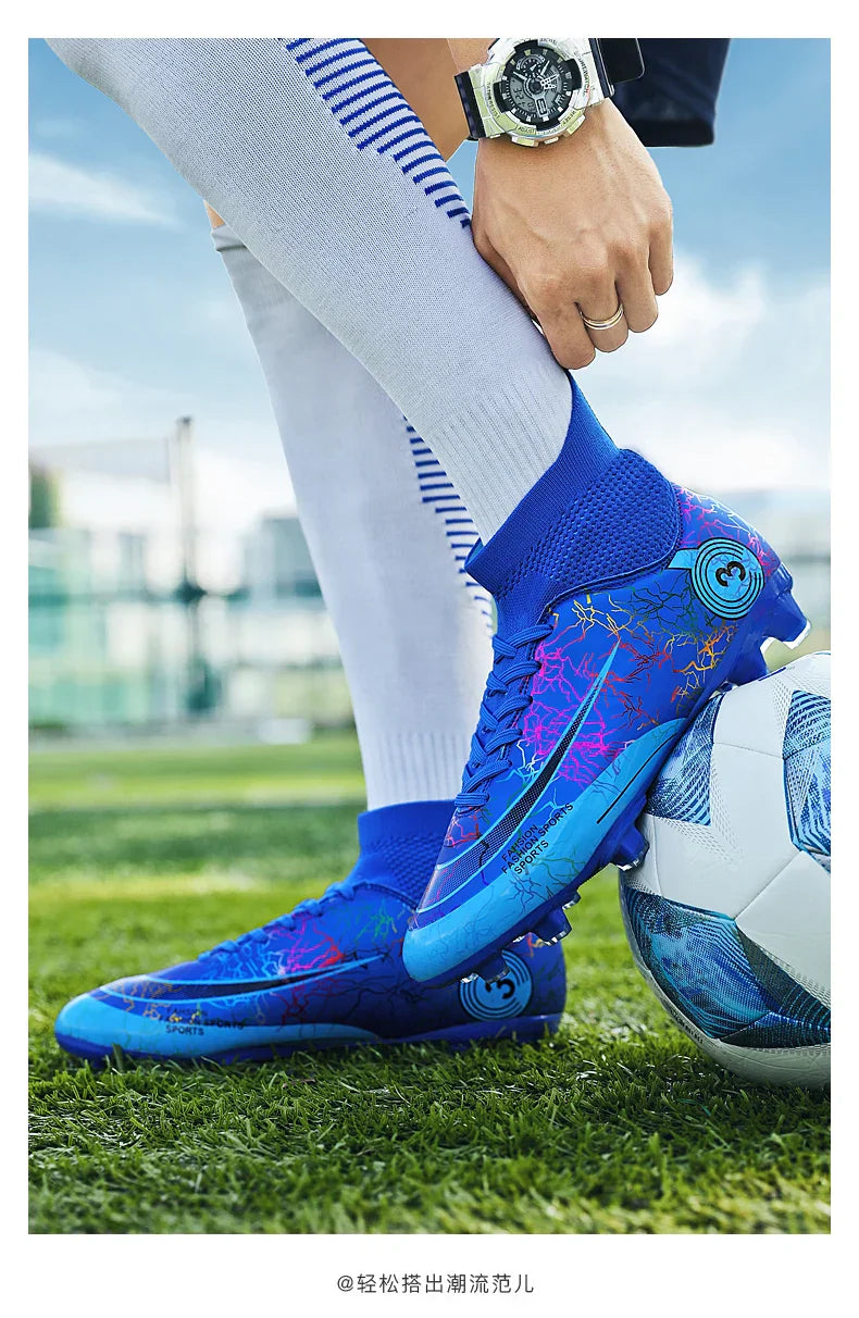 Fashion Men Professional Soccer Shoes Outdoor Cleats Unisex Ultralight Long Spikes Futsal Training Shoes Red Football Boots Men