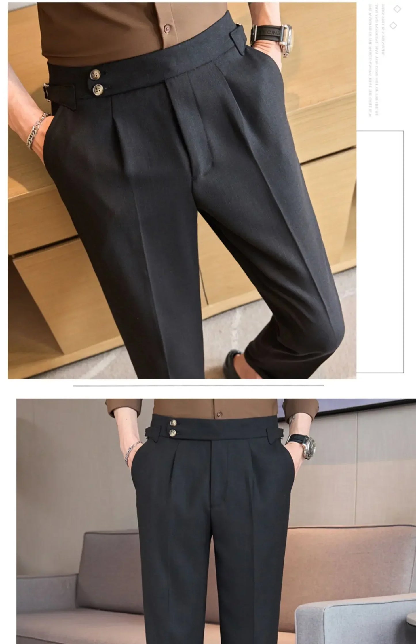 British Style Naples Men's High-end Linen Pants High Waist Straight Slim Fit Casual Trousers High Quality Solid Social Suit Pant
