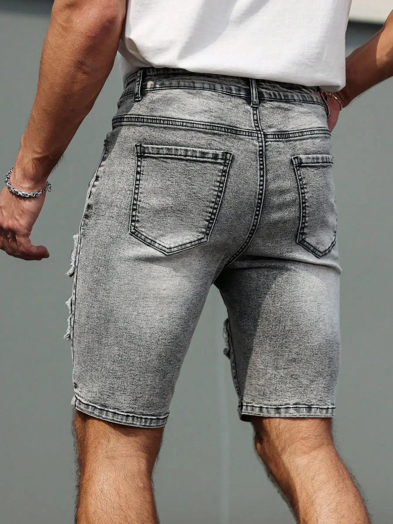Men's Vintage Ripped Denim Shorts - Loose Streetwear
