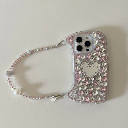 Luxury Bling Rhinestone Hand Bag with Mirror For iphone 17 pro max case 11 12 13 14 15 16 Pro Max Plus Phone Cases For 16 Pro