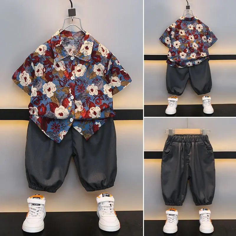 Floral Shirt Summer Suit for Boy 2025 Kids Clothes Children 4 Years Clothing Sets Shorts Boys' Set Child Outfit Outdoor T-shirts