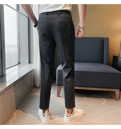 High Quality Fashion Striped Casual Men's Suit Pants 2026 New Business Office Social Wedding Slim Fit Trousers Oversized Size