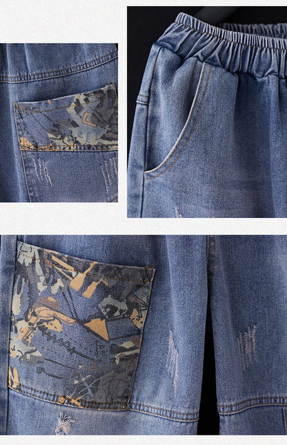 Casual Harajuku Sle Mom Jeans Women's Faion Trendy Hole Design Cotton Stretch Denim l Waist hine Embroidery