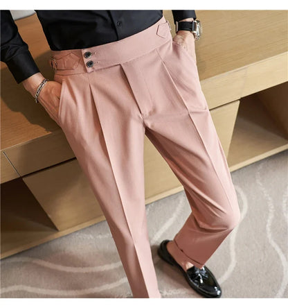 High-quality 2024 Men's Naples Trousers, Men's High-waisted Casual Pants Slim-fit Suit Trousers 28-38 Classic Formal Dress Pants