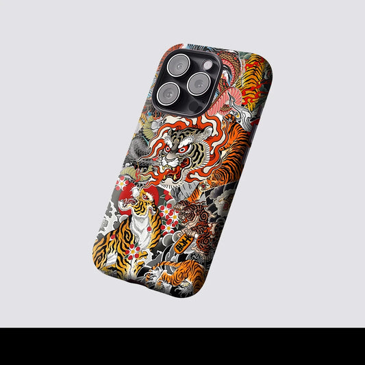 Japanese Tiger & Dragon Collage for Magnetic Phone Case for IPhone 17 16 15 14 13 Pro Max Plus Single Double-layer Tough Case