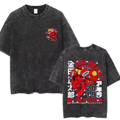Washed Vintage Anime Akira T Shirts Japanese Science Fiction Cartoon Movie Shotaro Kaneda T-shirt Men's Manga Oversized T-shirts