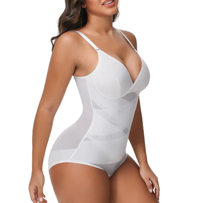 Cross Waist Tummy Control Body Shaping Bodysuit for Women Full Body Control V-Neck Mesh Breathable Briefs Underwear Butt Lifter