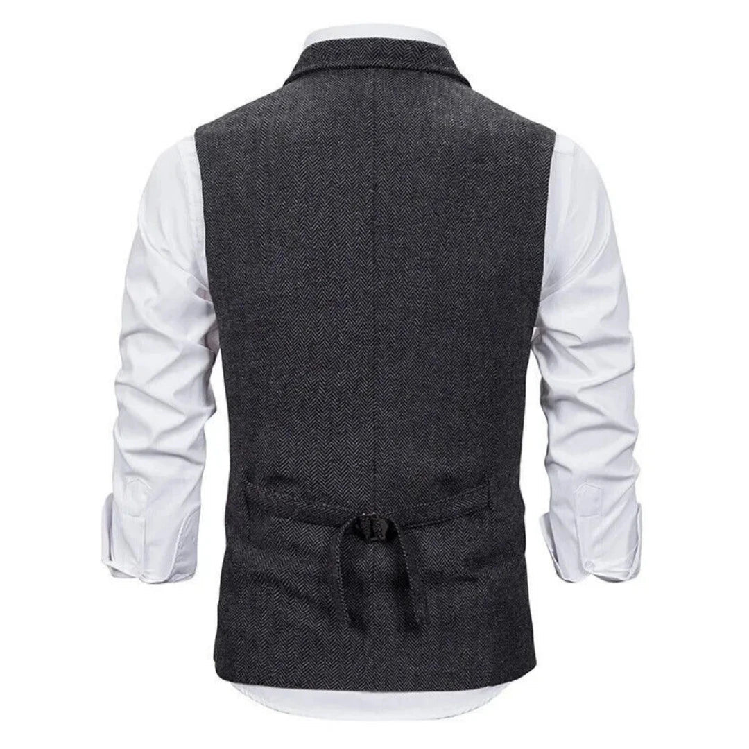 Men Vest Black Herringbone Single Button With Lapel Waistcoat For Wedding Banquet Business Office Work Casual Men Suit Vest