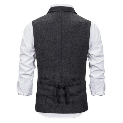 Men Vest Black Herringbone Single Button With Lapel Waistcoat For Wedding Banquet Business Office Work Casual Men Suit Vest