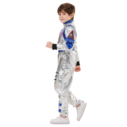 Kids Astronaut Costume Silver Astronaut Cosplay Fantasia Disguise Children Jumpsuit Spaceman Outfits Hallowee Carnival Suit