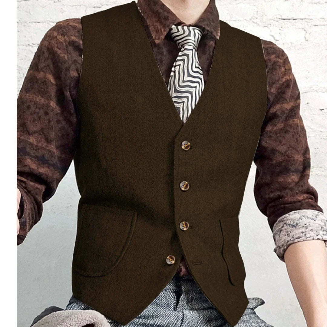 Men Vest Gray Herringbone Single Button V Neck Waistcoat For Wedding Banquet Business Office Work Daily Casual Men Suit Vest