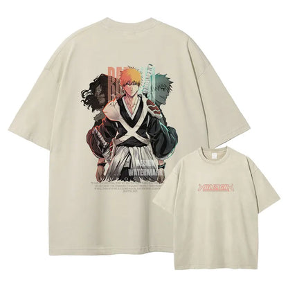 Japan Anime Bleach Aizen Sousuke Graphic Tee Men Oversized Washed Tshirts Manga Casual T Shirt Harajuku Male Cotton T-shirt