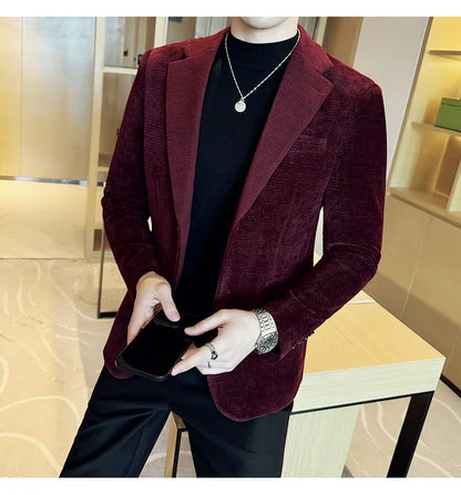 Autumn Winter Fashion Seaweed Pattern Suit Jacket High Quality Luxury Slim Fit Casual Men's Blazers Coats Social Prom Tuxedo