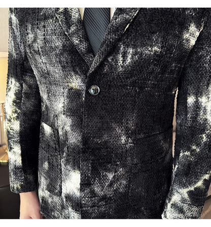 High QualityTie Dye Chenille Men Fashion Casual Suit Jacket Autumn Winter New Korean Slim Fit Social Wedding Suit Blazer