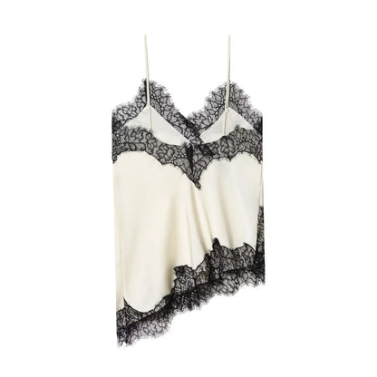 Women Fashion Lace Patchwork Straps Top Irregular Hem Spaghetti Straps V-Neck Hollow Sexy Tops 2026 Summer Night Date Wear