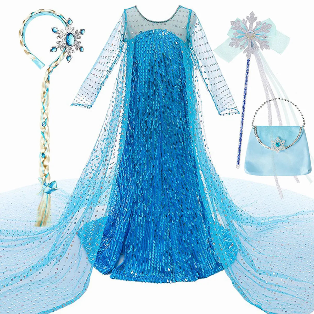 Halloween Elsa Dress Kids Cosplay Costumes Sequined Mesh Ball Gown Carnival Party Frozen Prom Gown Princess Dress for Girl