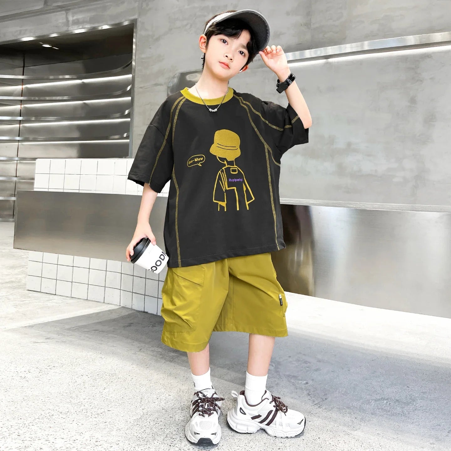 Teenage Summer Tracksuit for Boy with Shorts Tshirt 2 Piece Top and Bottom Clothes Set Kids Child Casual Cotton Outfit Suit Wear