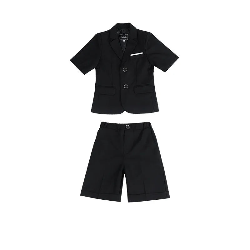 Boys Summer Solid Short Sleeve Suit Jacket Short Formal Dress Kids Wedding Blazer Child Photography Suit Toddler Tuxedo Costume
