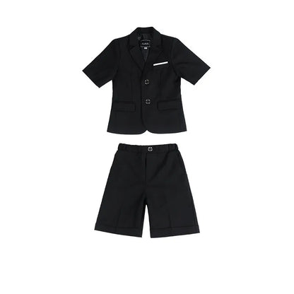 Boys Summer Solid Short Sleeve Suit Jacket Short Formal Dress Kids Wedding Blazer Child Photography Suit Toddler Tuxedo Costume