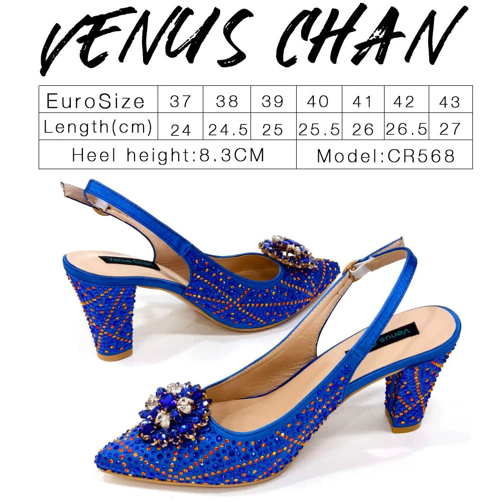 Nigerian Women Heel Party Ladies Italian Design Shoes And Bag Set Decorated with Rhinestone Handbag Wedding Party